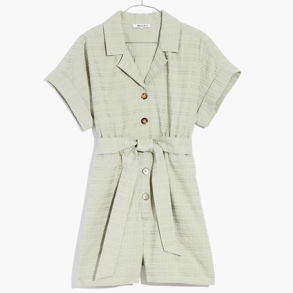 Madewell Seersucker Camp Romper in Ashen Sage XS - Picture 1 of 9